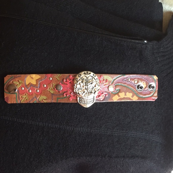 Jewelry - NWOT Sugar Skull Leather Cuff Bracelet